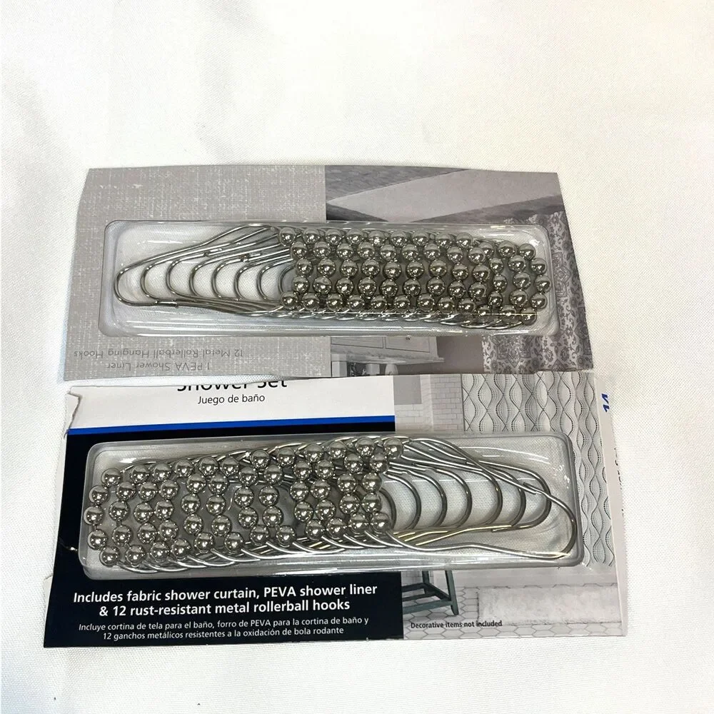 12-Piece Stainless Steel Shower Curtain Hooks with Roller Ball 2 packs